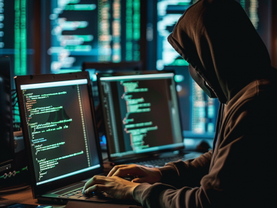 data breach hacker at laptop
